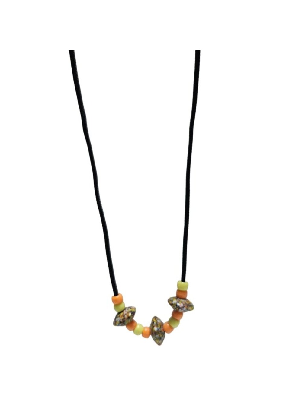 Handmade Beaded Necklace Orange Yellow Beads Black Cord Retro Jewelry Fashion
